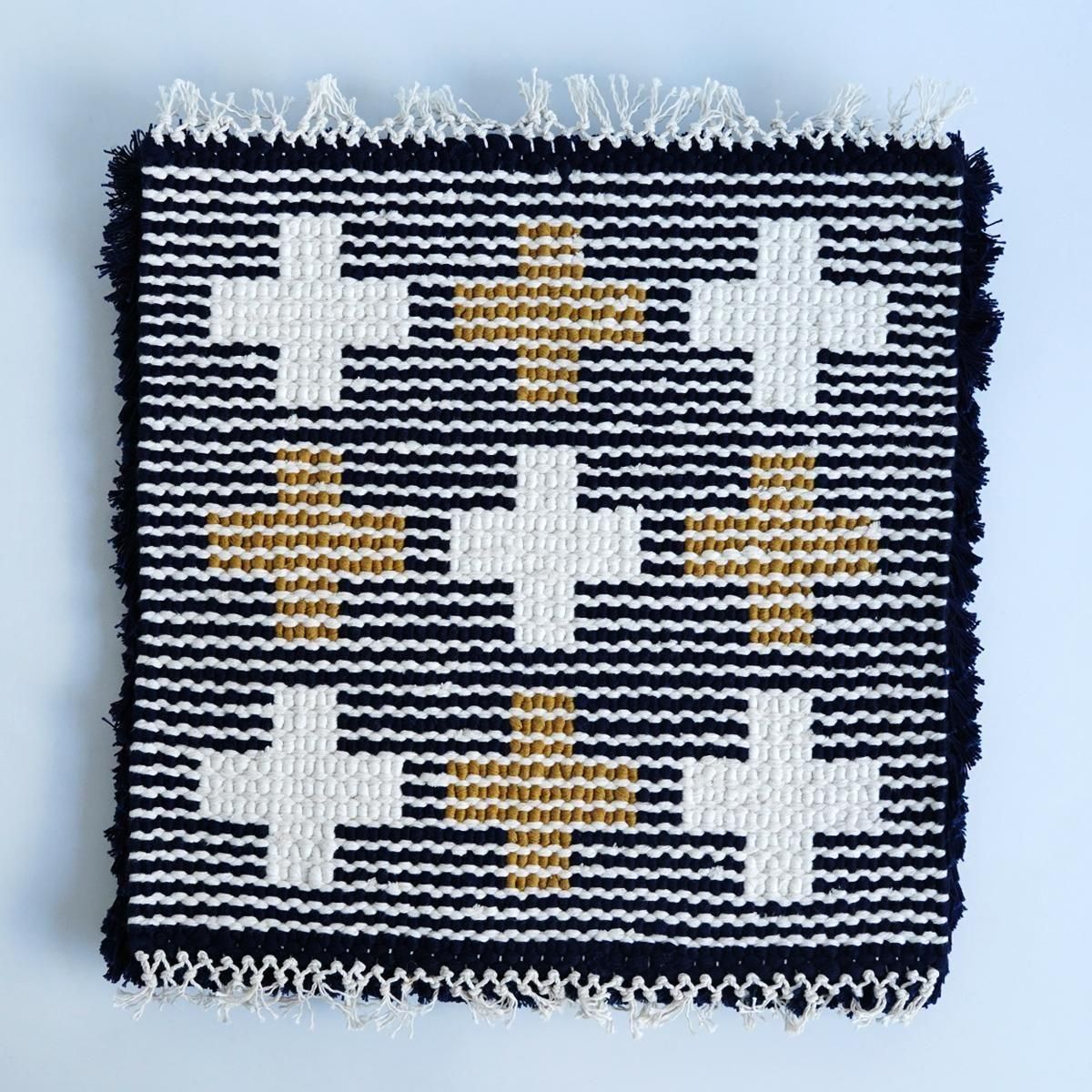 倉敷ノッティング　木綿 2025倉敷ノッティング・コットン 大 A(ネイビー×キャメル×ホワイト）