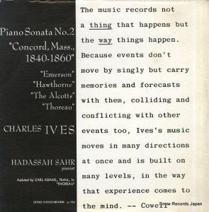 HADASSAH SAHR charles ives; piano sonata no.2 "concord, mass., 1840-1860" CC-1707