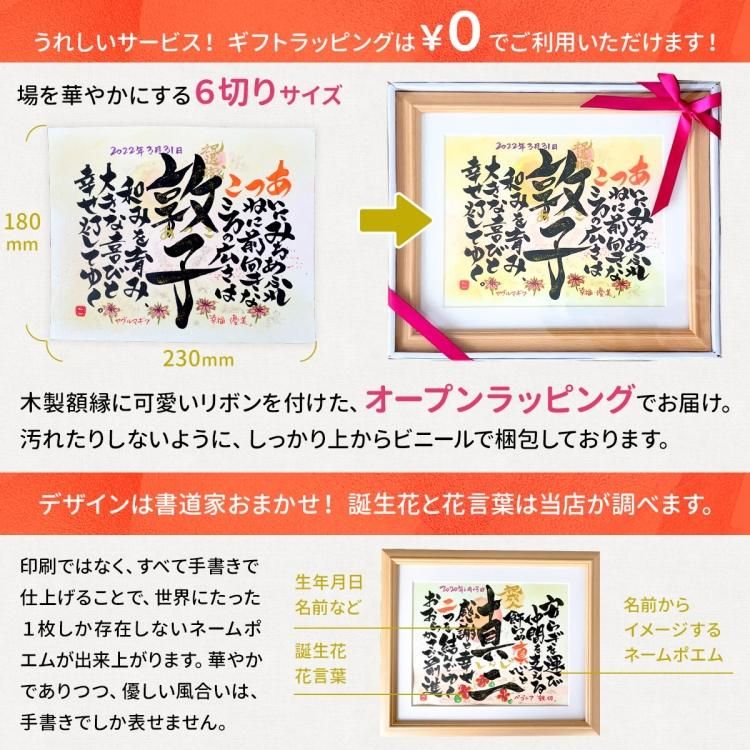 生まれた日の花言葉が入る<誕生花ネームポエム>(6切りサイズ) 生まれた日の花言葉が入る<誕生花ネームポエム>(6切りサイズ)