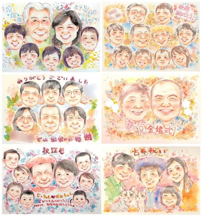 似顔絵プレゼント【スタンダードタッチ(色鉛筆)】4名分 似顔絵