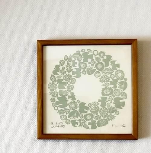 BIRDS' WORDS】SILK SCREEN（WREATH/クリーム×ミストグリーン