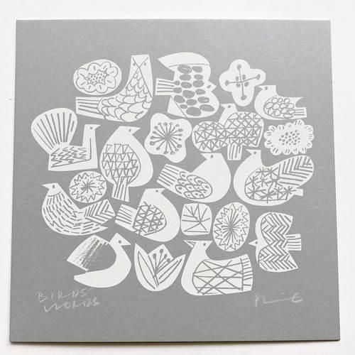 BIRDS' WORDS】SILK SCREEN（BIRDS & FLOWERS/グレー×ホワイト