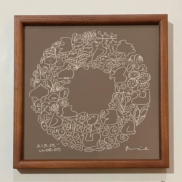 【BIRDS' WORDS】SILK SCREEN20cm（NEW WREATH/フィグブラウン）額入り -  hina®～盛岡の雑貨店「ヒナ」のオンラインショップ～