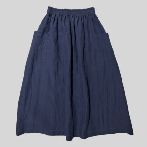 【atelier naruse】コットンリネン W（ウエスト）ゴム ギャザースカート/navy blue
