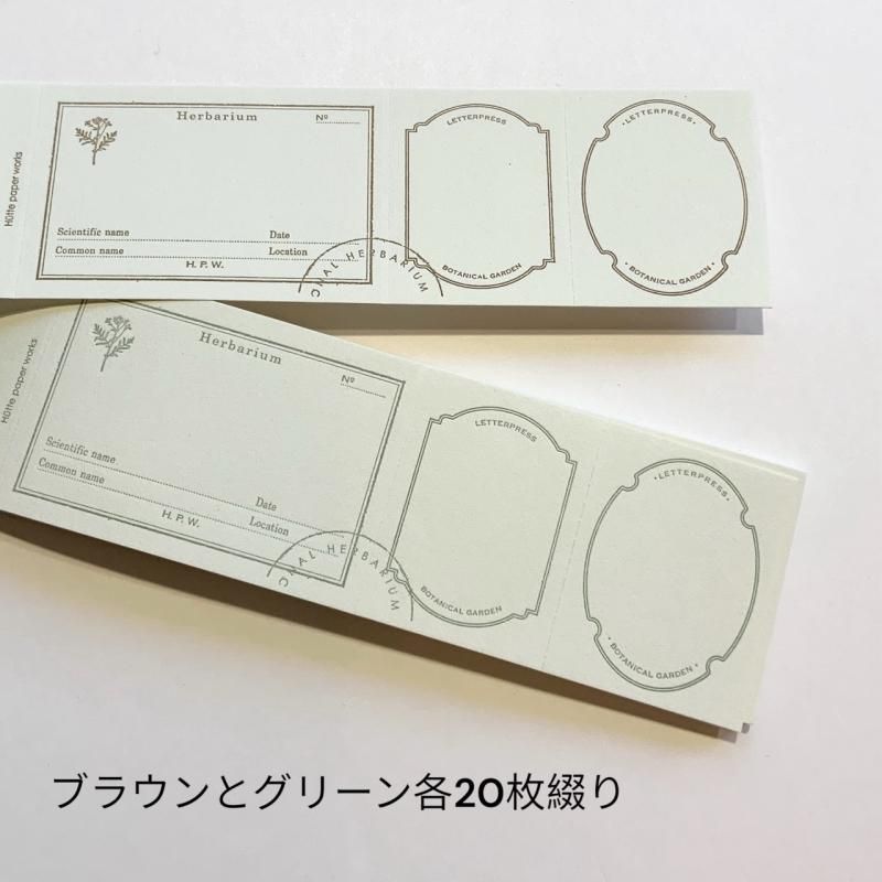 HUTTE PAPER WORKS】活版印刷のラベルブック 植物標本ラベル