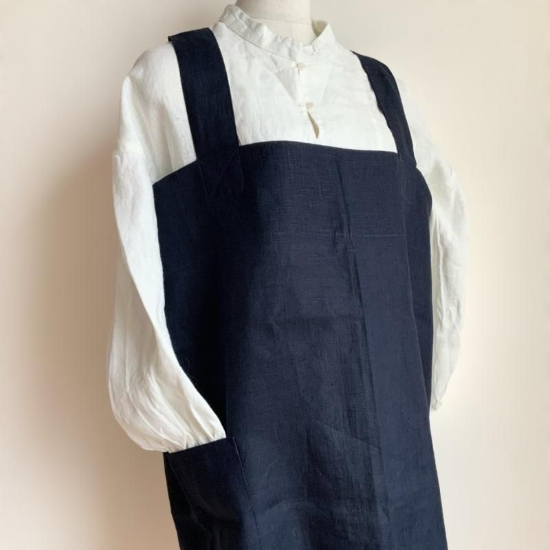 fog linen work】リネンスクエアクロスエプロン（ネイビー