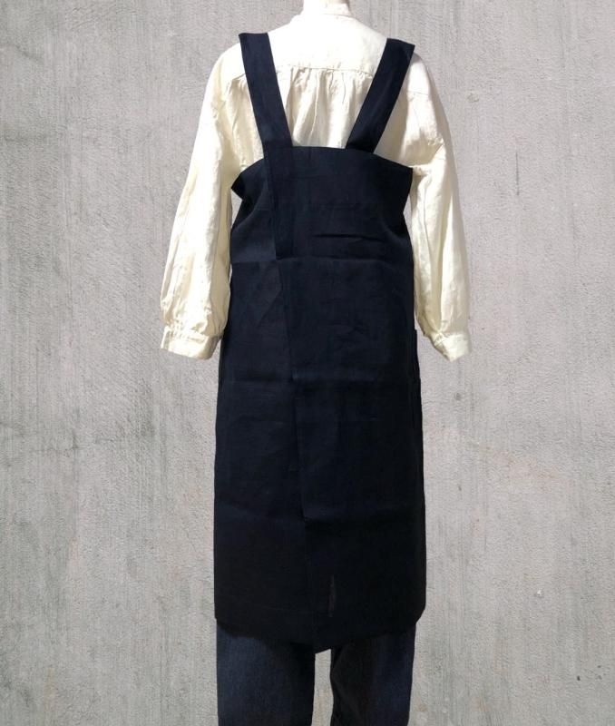 fog linen work】リネンスクエアクロスエプロン（ネイビー
