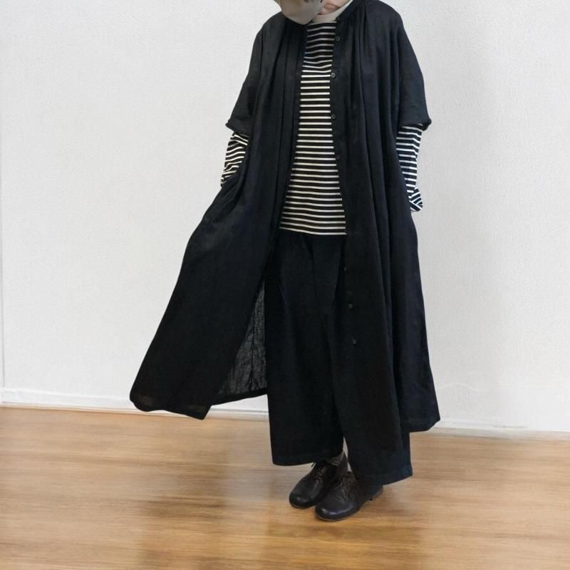 アトリエナルセ　リネンワイドギャザーワンピース linen wide gather one-piece / aqua blue - atelier naruse