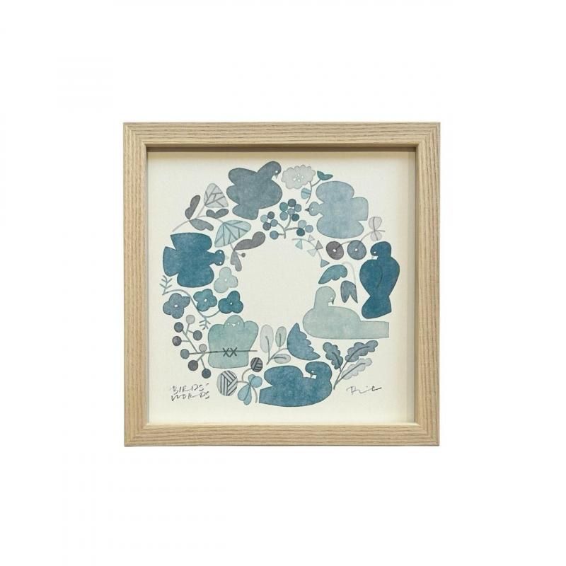 BIRDS' WORDS】POSTER/WREATHブルー（15×15cm）額（ホワイト