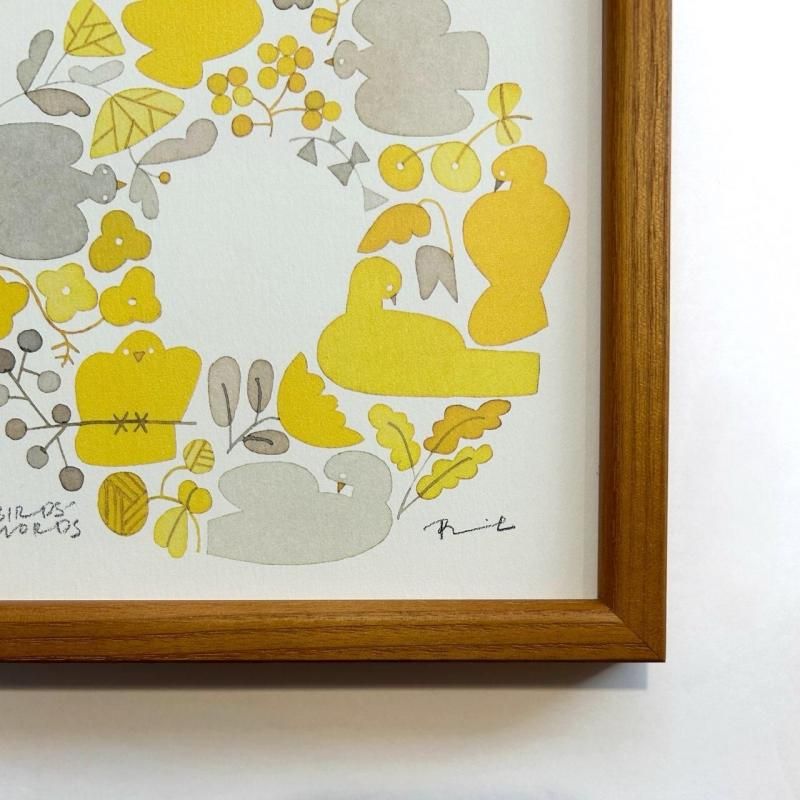 Birds’Words 伊藤利江wall bird XL オレンジイエロー BIRDS' WORDS | TREE OF LIFE ポスター - ritashop