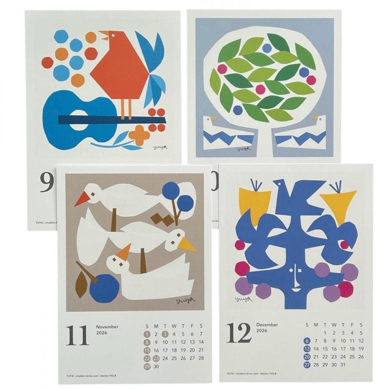 切り絵作家YUYA カレンダー2026(ちょっきんきりえ12か月） - hina