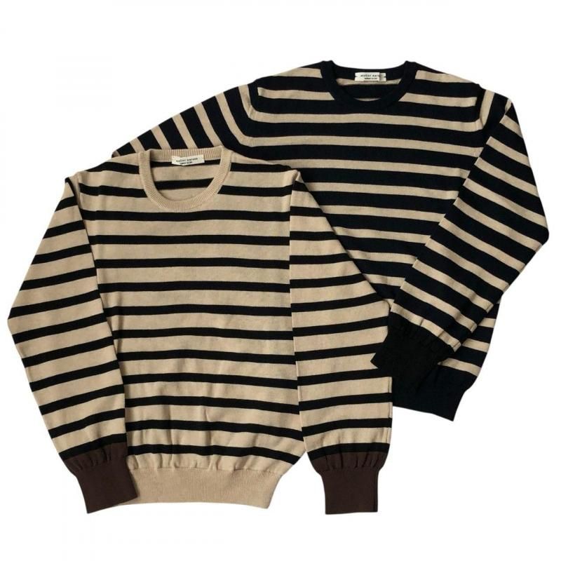 atelier naruse　ボーダーニット　ブラウン atelier naruse】コットンウールボーダーニット - hina®～盛岡の