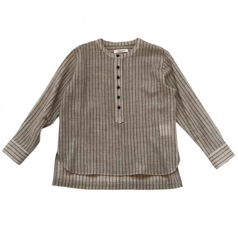 atelier naruse】ウールストライプスモックブラウス（ライトグレイ