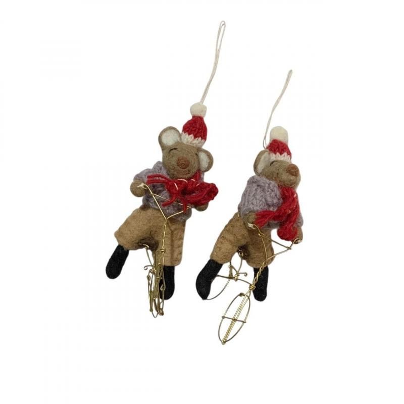 AFRO ART】羊毛フェルトオーナメント/クマ（BEAR WITH BIKE） - hina