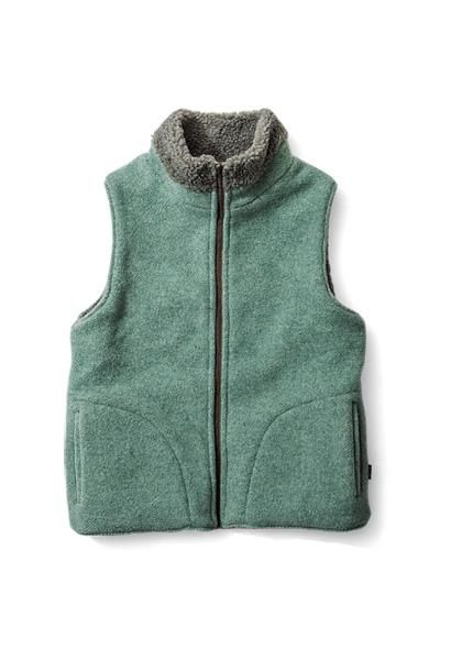 GREEN CLOTHING(グリーンクロージング) BOA VEST / リバーシブルベスト カラー:ワカクサ×モカ