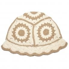 Crochet Bucket Hat Flower / Beige x Off White
