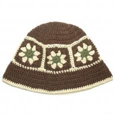 Crochet Bucket Hat Flower / Brown x Beige x Olive