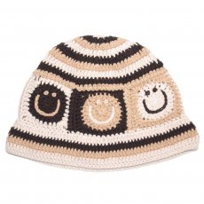 Crochet Bucket Hat Smiley / Beige x Brown