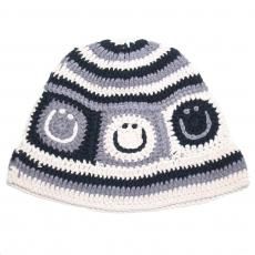 Crochet Bucket Hat Smiley / Navy x Light Blue