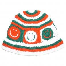 Crochet Bucket Hat Smiley / White x Green x Red