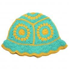 Crochet Bucket Hat Flower / Turquoise x Orange