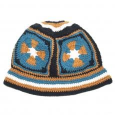 Crochet Bucket Hat Cross / Black x Teal x Bronze