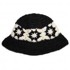 Crochet Bucket Hat Flower 2 / Black x Off White