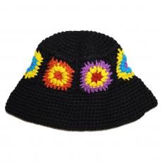 Crochet Bucket Hat Flower / Black x Multi