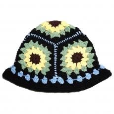 Crochet Bucket Hat Flower / Black x Multi