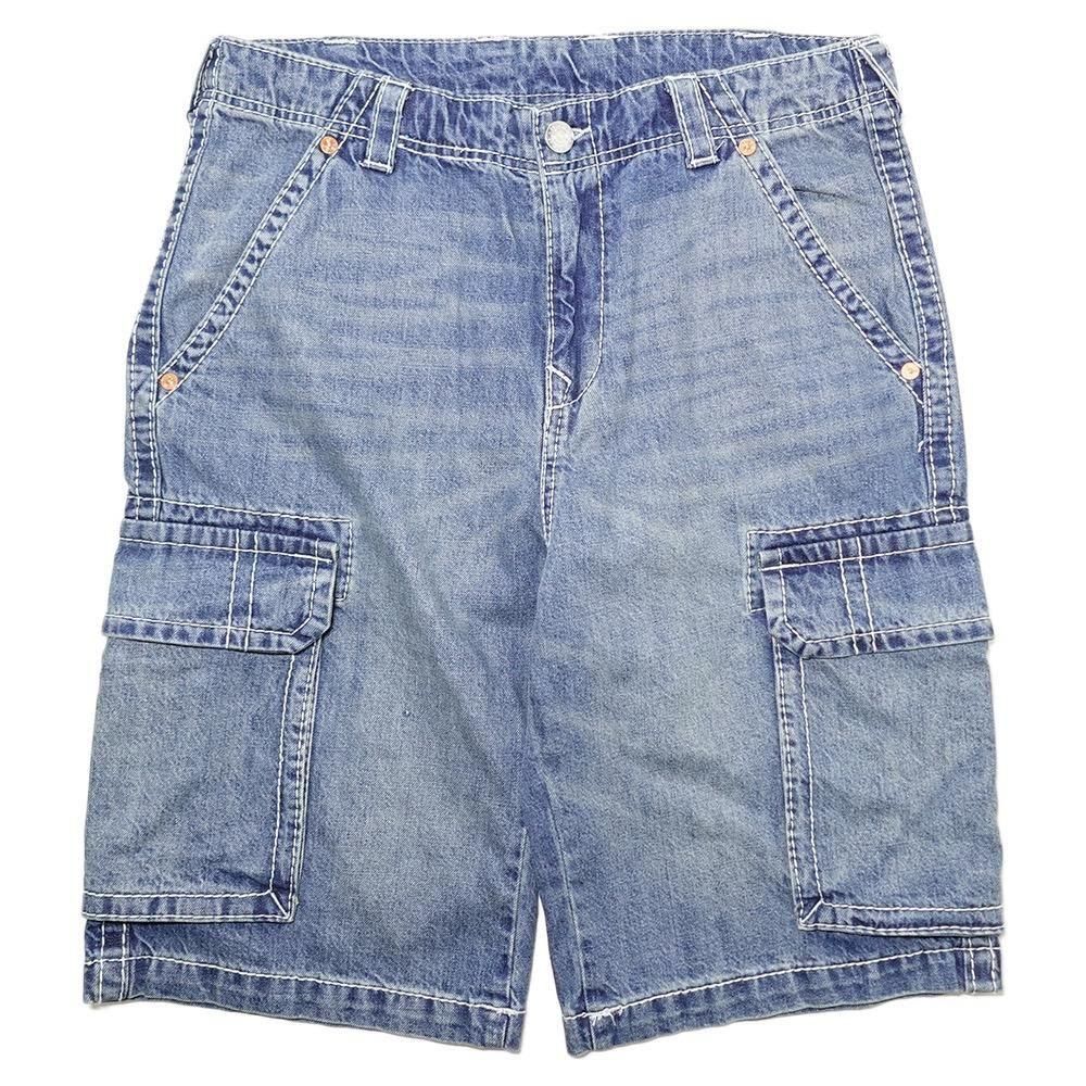 関税込み♪【TRUE RELIGION】Vinny★ロゴ入り カーゴショーツ VINNY BIG T DENIM CARGO SHORT - BULLET BLACK WASH | True
