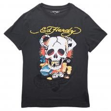 Ed Hardy Ace Skull Throwback Graphic T-shirts / Charcoal