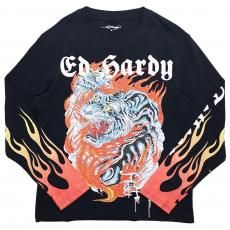 Ed Hardy Rhinestone Tiger Flames L/S T-shirts / Black