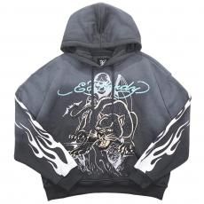 Ed Hardy Rhinestone Panther Pullover Hoodie / Sunfade Grey