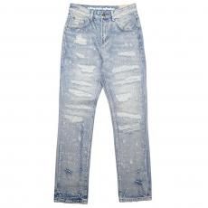 Voyage Studio Distressed Rhinestone Denim Pants / Blue