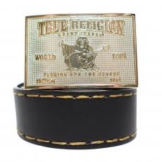 True Religion Big T Buddha Buckle Belt / Black x Gold