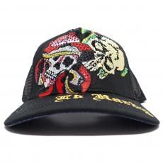 Ed Hardy Rhinestone Skull Trucker Mesh Cap / Black