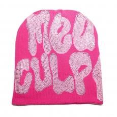 Rhinestone Skullcap Beanie Mea Culpa / Hot Pink