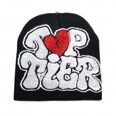 Rhinestone Skullcap Beanie Top Tier / Black x White x Red
