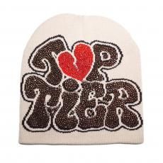 Rhinestone Skullcap Beanie Top Tier / Sand x Brown x Red