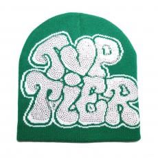 Rhinestone Skullcap Beanie Top Tier / Green x White