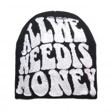 Rhinestone Skullcap Beanie All We Need Is Money / Black x White