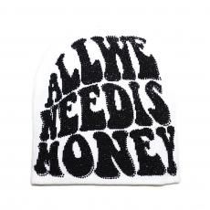 Rhinestone Skullcap Beanie All We Need Is Money / White x Black