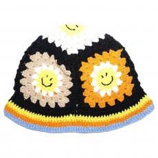 Crochet Bucket Hat Smiley Flower / Black x Multi