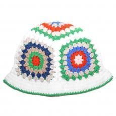 Crochet Bucket Hat Flower / White x Multi
