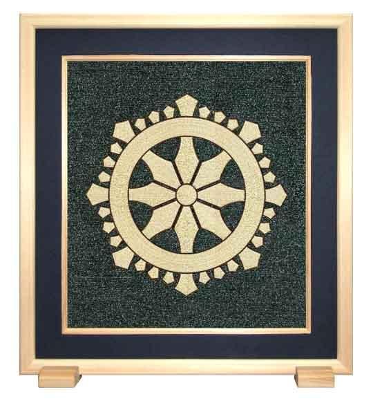 【フォロー割・新品】 輪宝　木製　約9.9cm　3寸　金箔　宗派紋　定紋　法輪 三宅輪宝