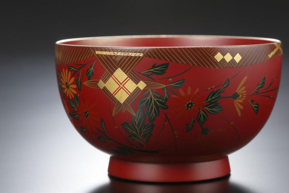 3.7汁椀 吟朱 会津絵菊絵 - 福西惣兵衛商店