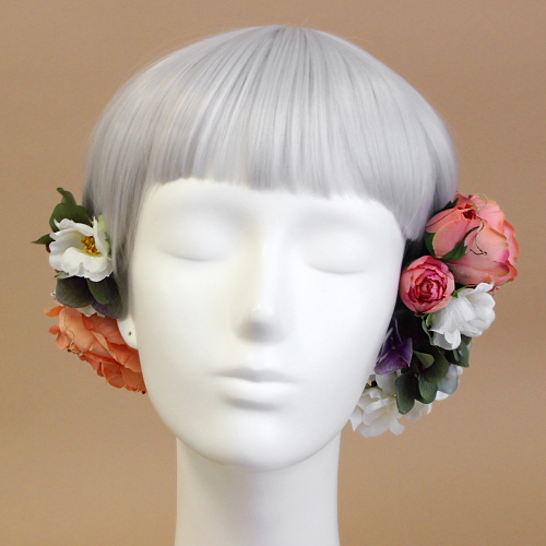 アーティフィシャルフラワー(造花)のロゼットローズの髪飾り（ピーチ）_airaka