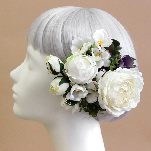 アーティフィシャルフラワー(造花)のロゼットローズの髪飾り（クリームホワイト）_airaka