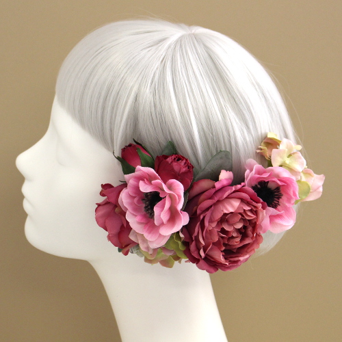 アネモネとバラの髪飾り（モーヴピンク） - airaka｜花飾りのアトリエ