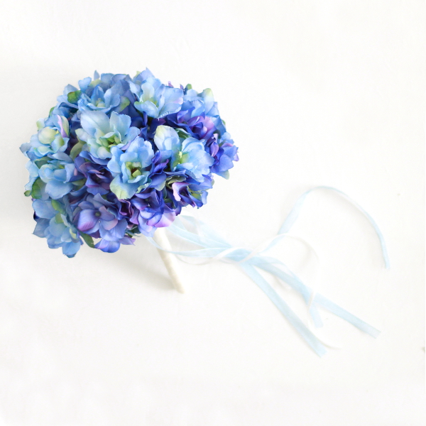 アーティフィシャルフラワー(造花)のデルフィニウムのラウンドブーケと花冠のセット(青)_airaka